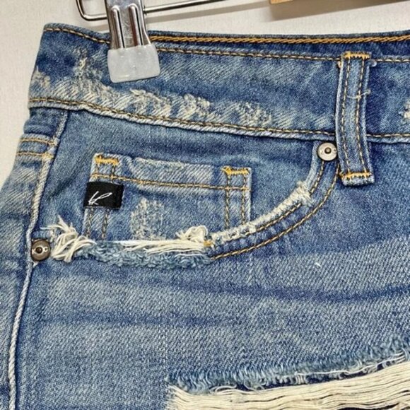 Kancan Women's 3/25 Jean Shorts Blue Super Distressed High Rise Denim NWT - Picture 5 of 14